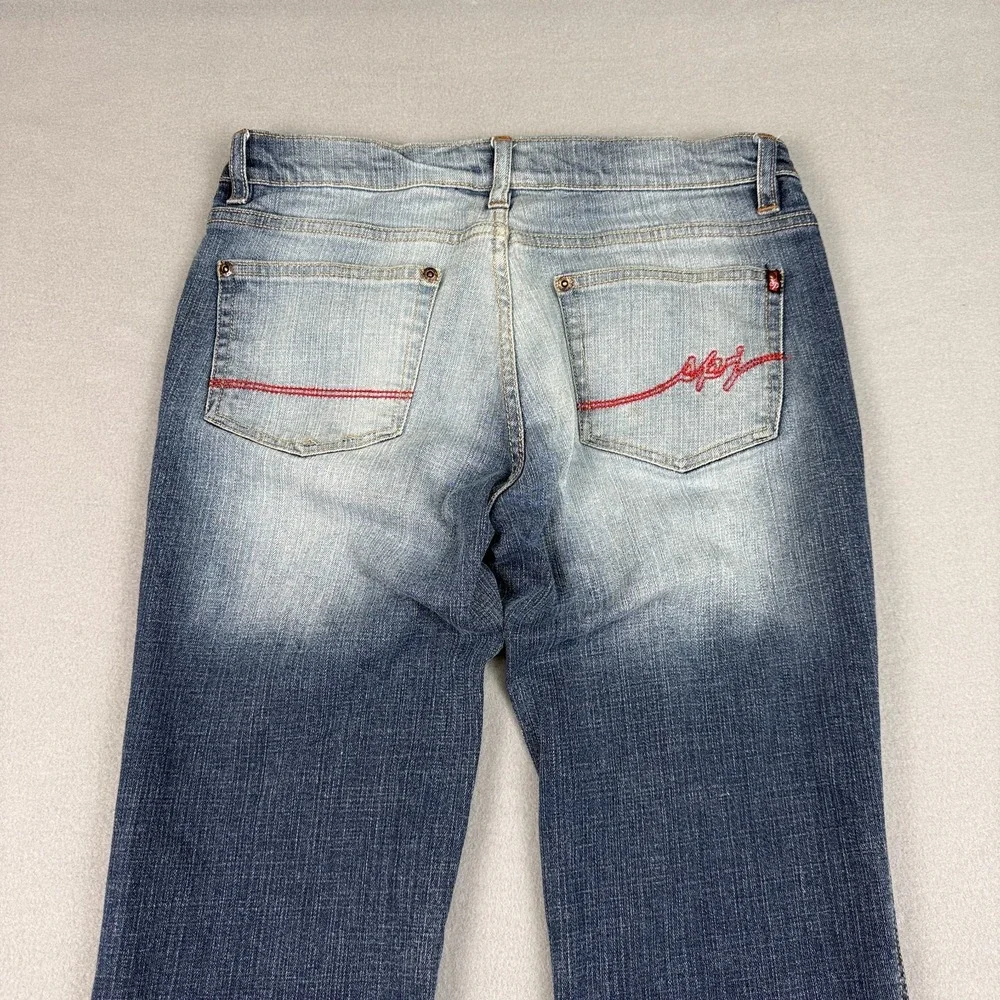 Southpole Flare Jeans Womens Sz‎ 9 Y2K Low Rise Bootcut Stretch Denim Front Fade